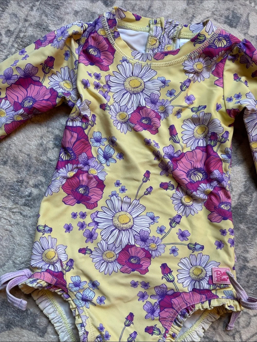 Ruffle Butts Girls Yellow Floral Long Sleeve Swimsuit